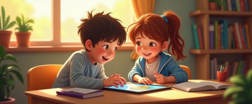 Enfants lisant une aventure interactive Que Fais-Tu